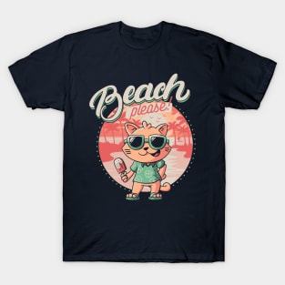 Beach Please - Funny Summer Cat Gift T-Shirt